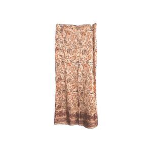 RACHEL ZOE Silky Poly Pull on Pants~Pockets~Ivory & Orange Floral Sz L Wide-Leg